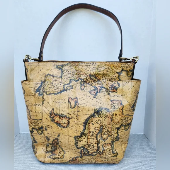Patricia Nash European Map Leather Shoulder Bag Wristlet Set Handbag - Picture 16 of 16